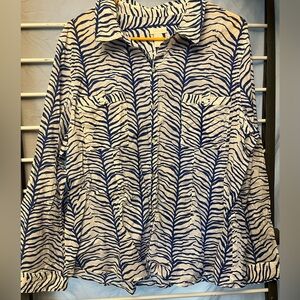Chico's Blue and White Zebra Print Button Down Shirt